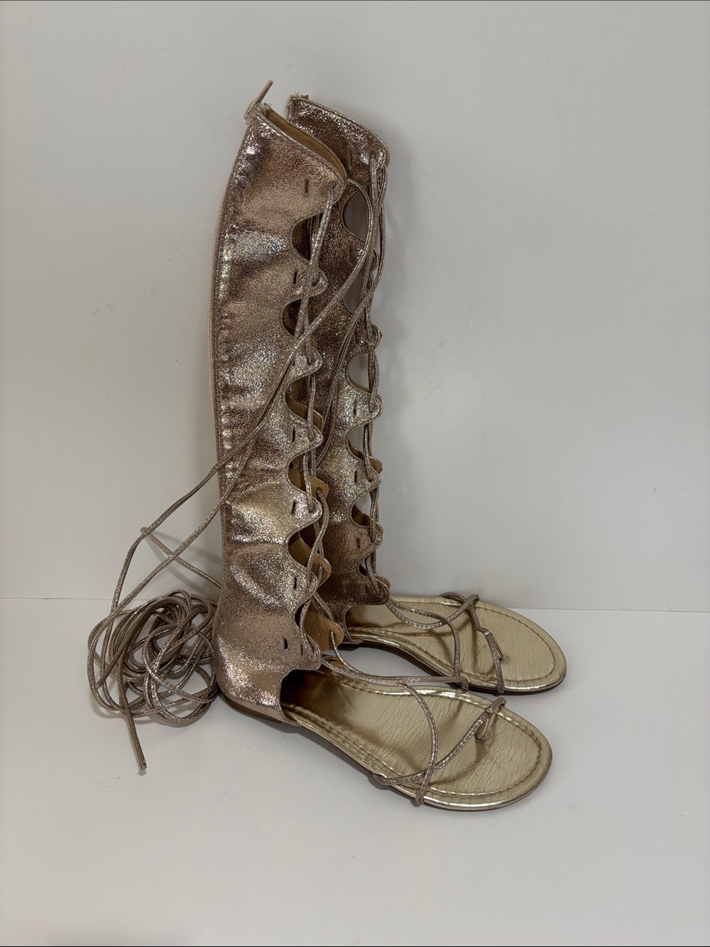 WOW! Gold Metallic Gladiator Lace-Up Sandals
